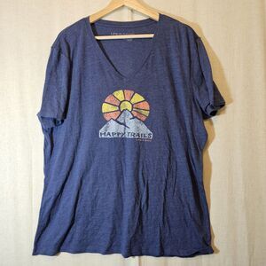 Life Is Good Blue Tshirt Happy Trails V-neck Short Sleeve Womens XXL Comfy